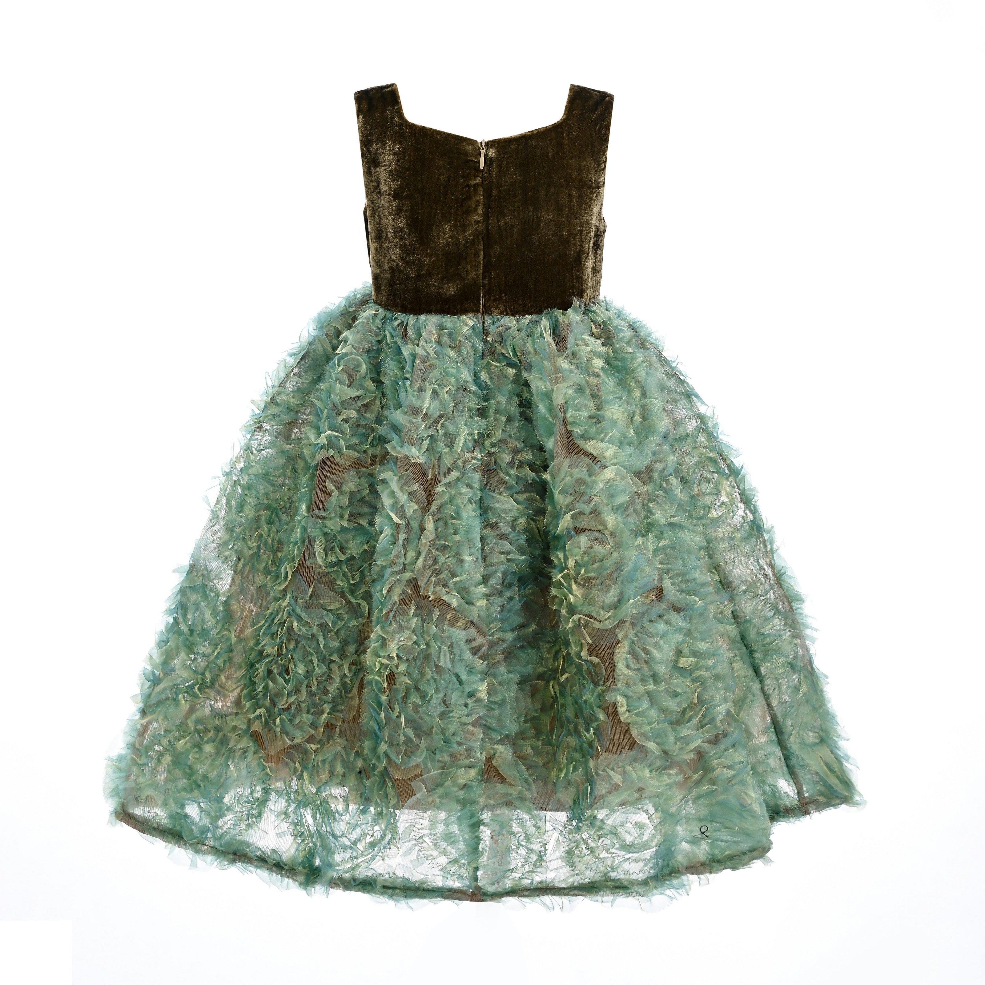Green Bellina Velvet Tulle Dress