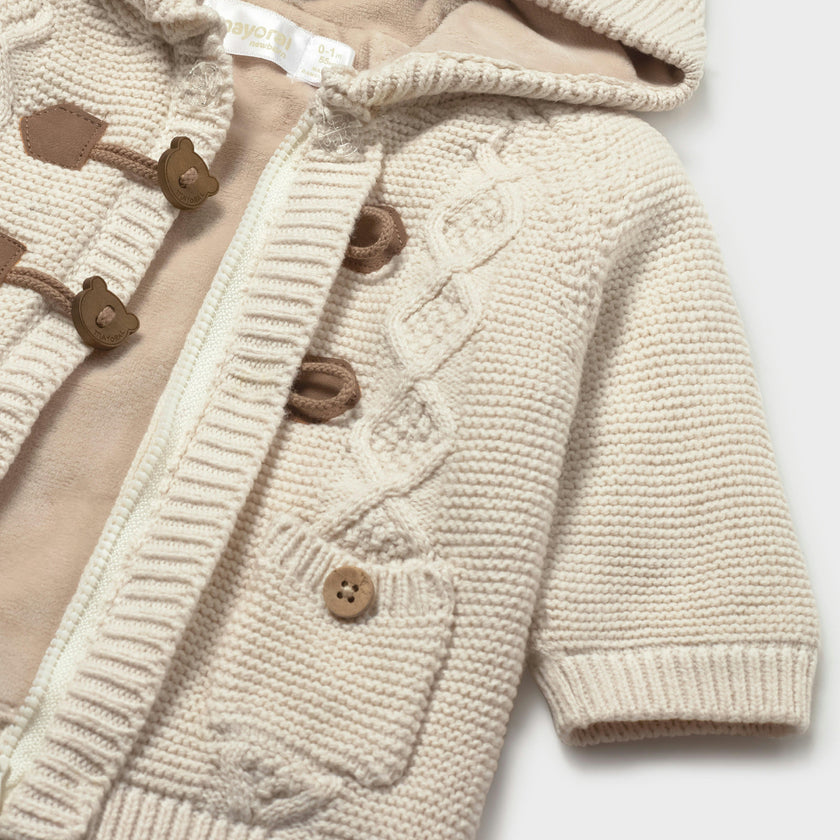 Cream Knitted Hooded Jacket