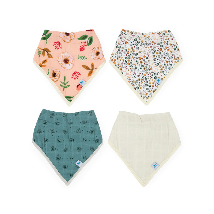 Cotton Muslin + Fleece Bandana Bib 4 Pack - Vintage Floral