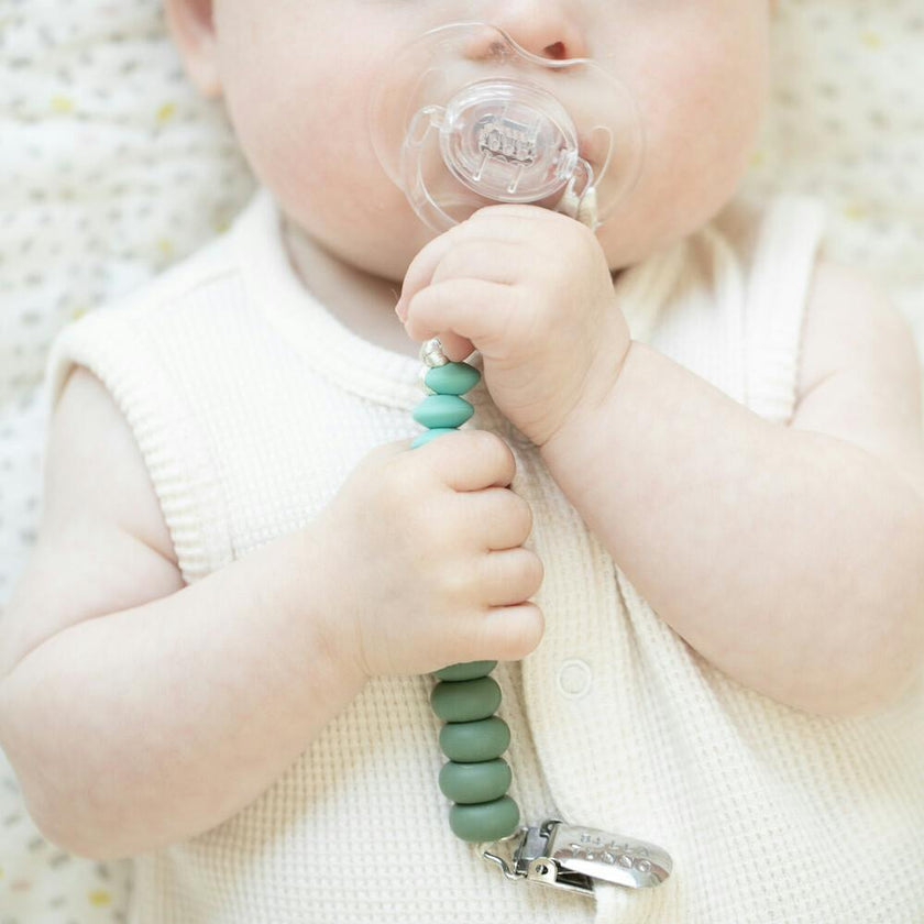 Moss Duo Beaded Silicon Pacifier Clip