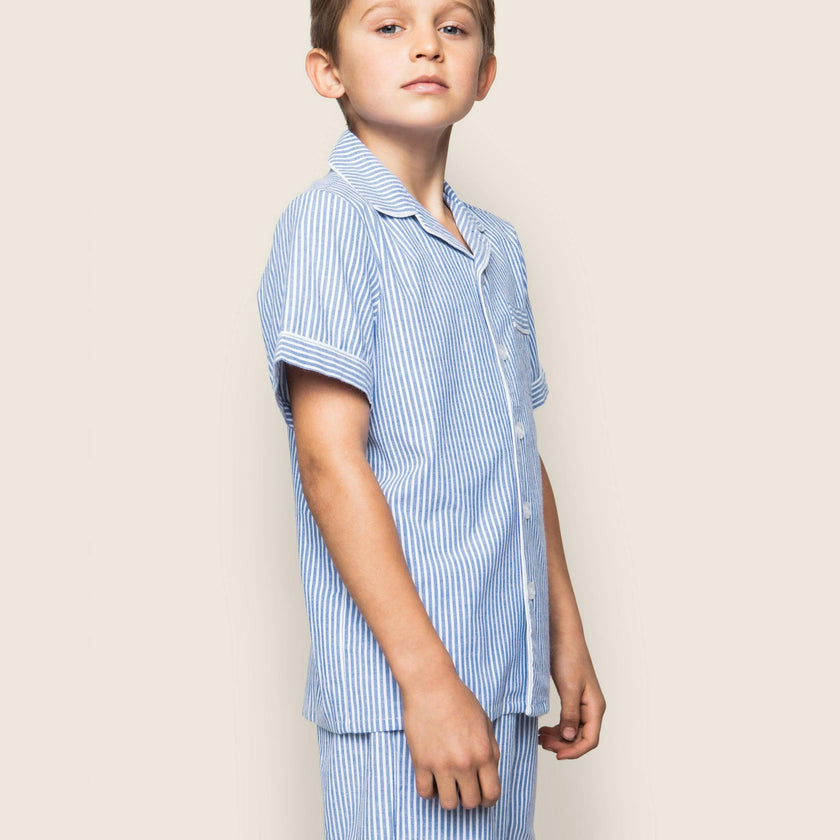 Kid's Twill Pajama Short Set in French Blue Heritage Stripe