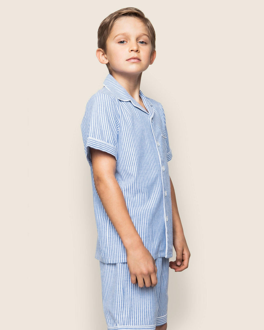 Kid's Twill Pajama Short Set in French Blue Heritage Stripe