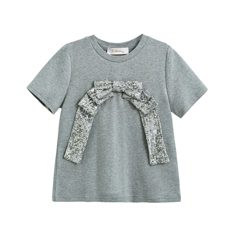 Silver Sequin Bow T-shirt & Skirt Set