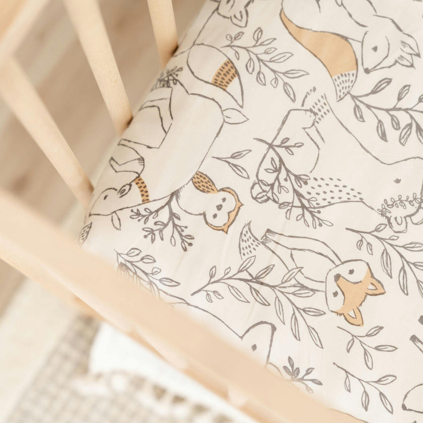 Ezra Woodland Animal Cotton Fitted Crib Sheet