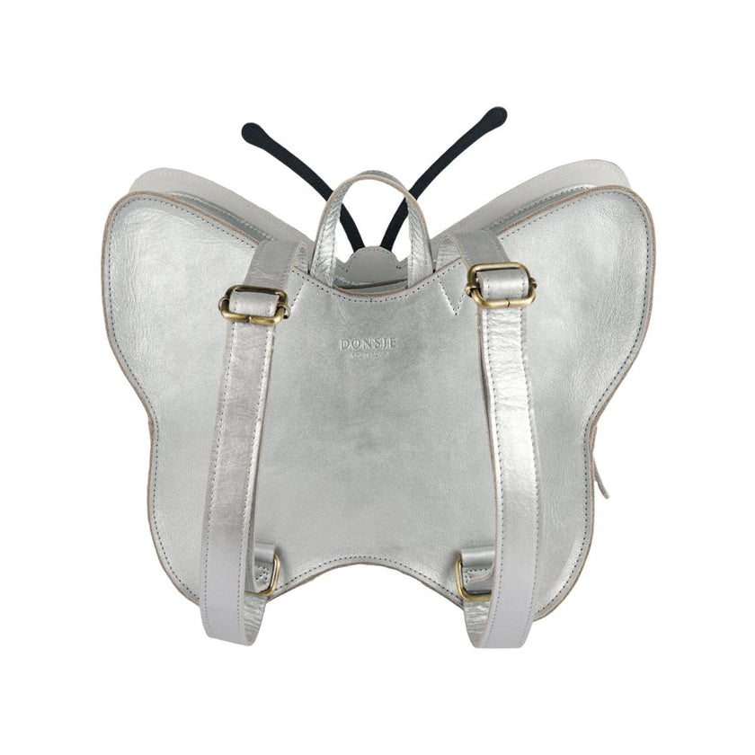 Alja Schoolbag | Vlinder | Silver Grey Metallic Leather