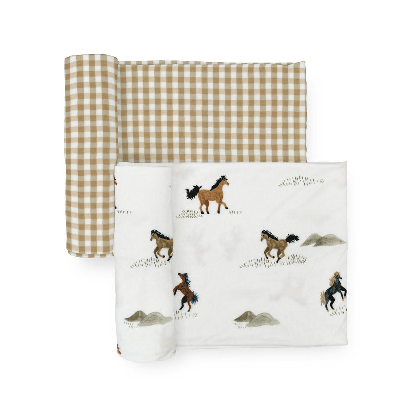 Stretch Knit Swaddle Blanket 2 Pack - Wild Horses