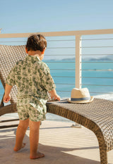 The Passport to Paradise - Boys Linen Passport Stamp Hawaiian Shirt