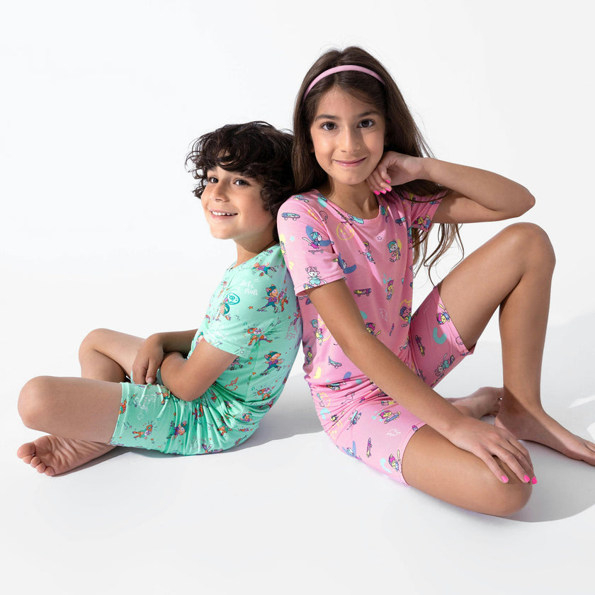 Skater Kitty Bamboo Kids Pajama Short Set