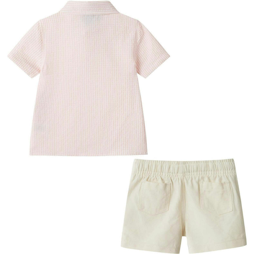 Infant Boys Puckered Buttondown & Shorts Set | Coral Breeze