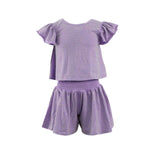 Lavender Crystal Ruffle Short Set