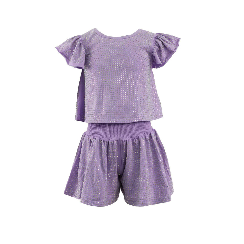 Lavender Crystal Ruffle Short Set