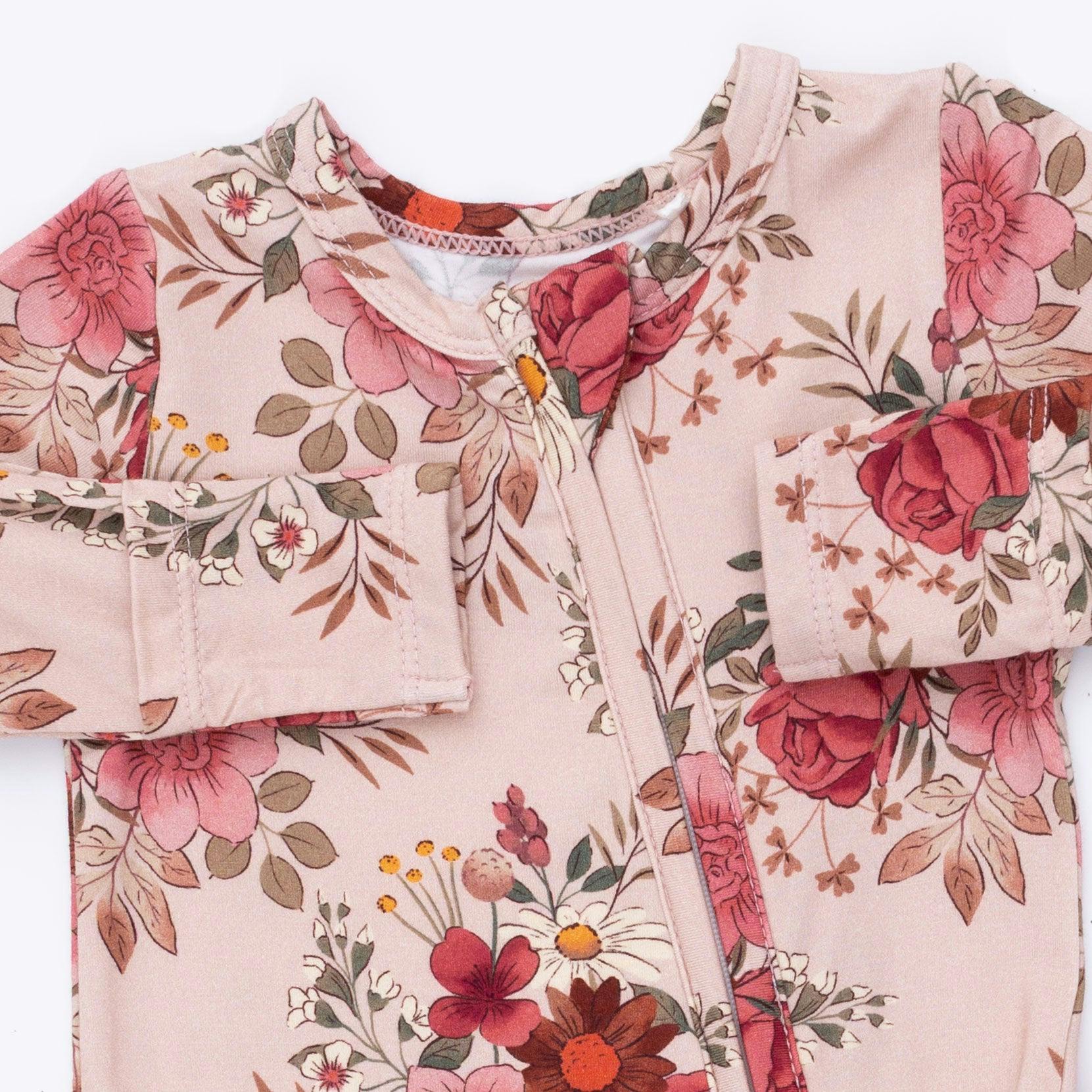 Sabrina Floral - 2 Way Ruffle Back Zipper Footie