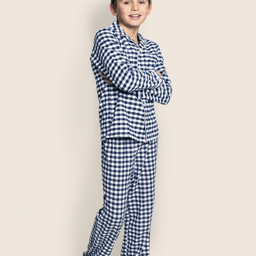 Kid's Twill Pajama Set in Navy Gingham