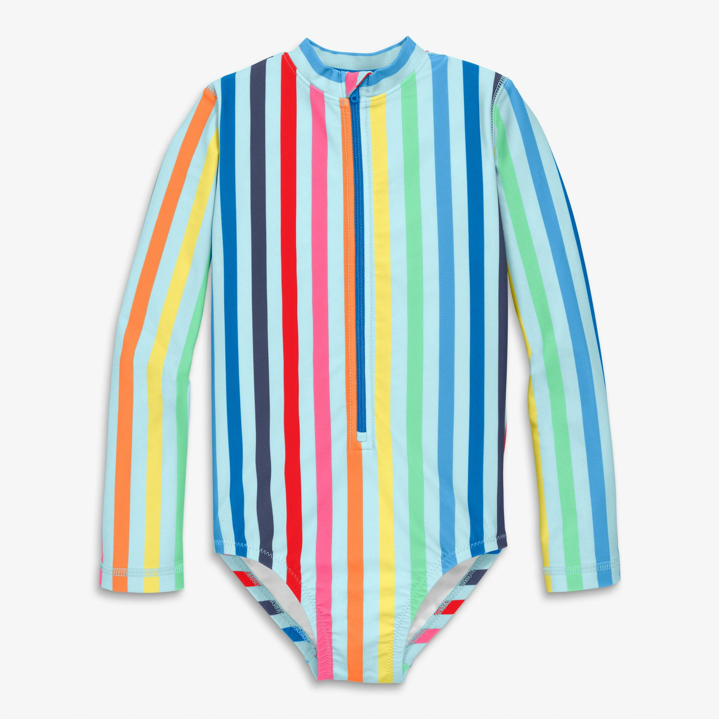 Clearance kids long sleeve one-piece rash guard in rainbow sky stripe