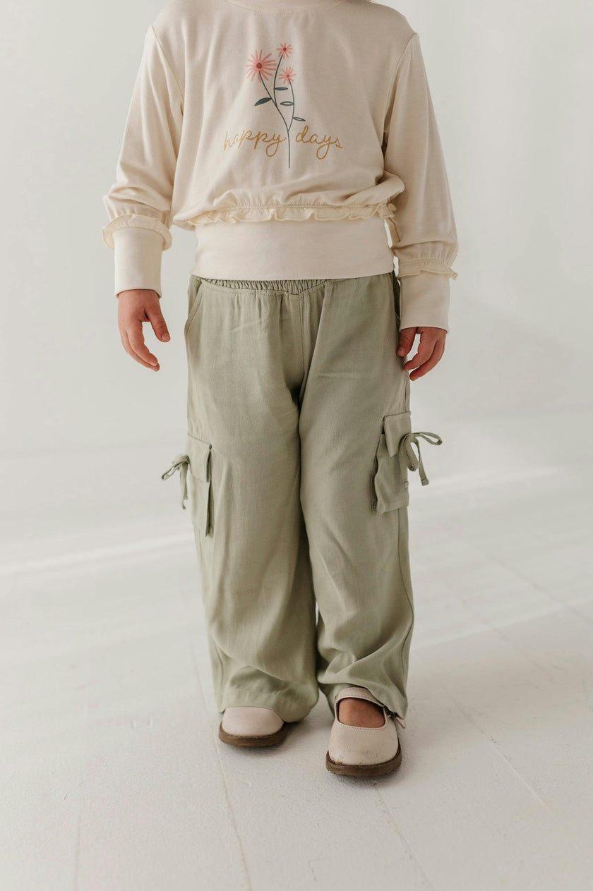 Girls Wide Leg Cargo Pant in Sage