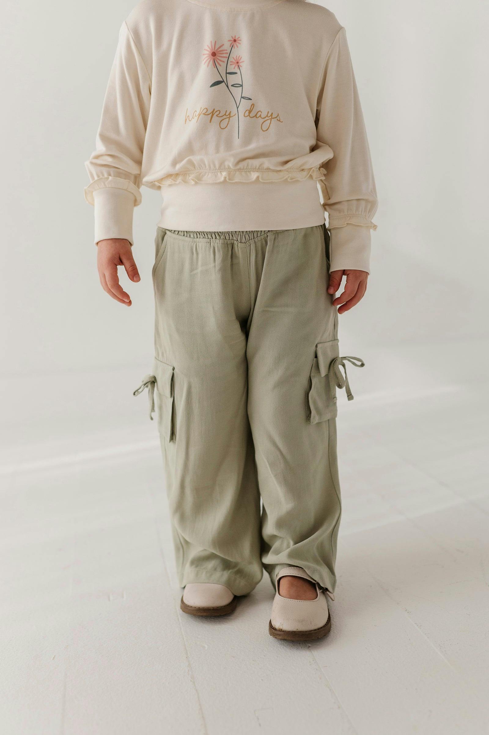 Girls Wide Leg Cargo Pant in Sage