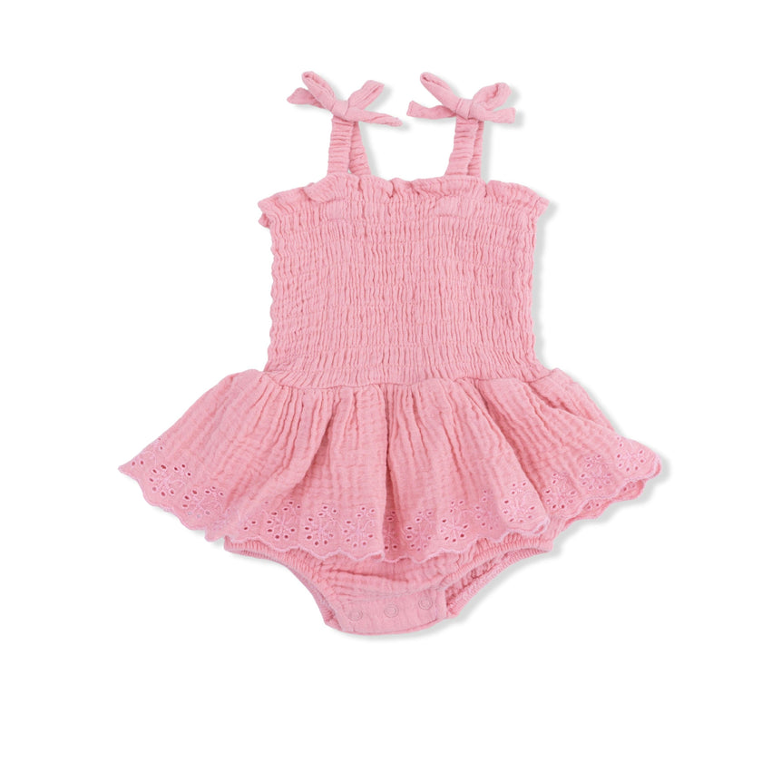 Solid Muslin Poignant Pink - Smocked Bubble with Skirt