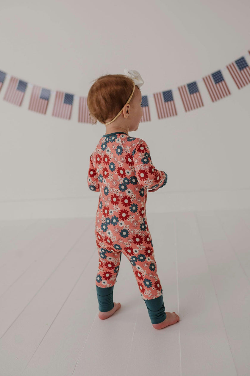 Baby Girl Long Sleeve Zip Romper in American Cowgirl