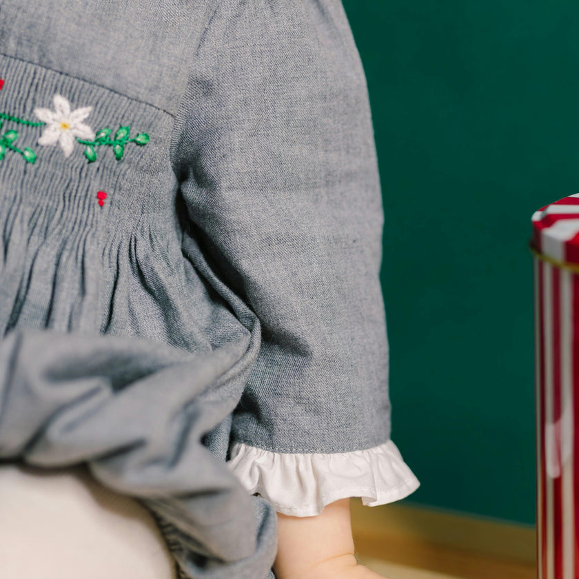 Heidi Grey Long Sleeve Smocked Bubble