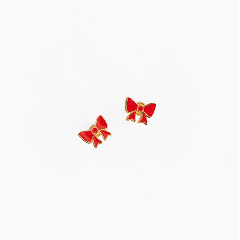 Red Bow Stud Earrings