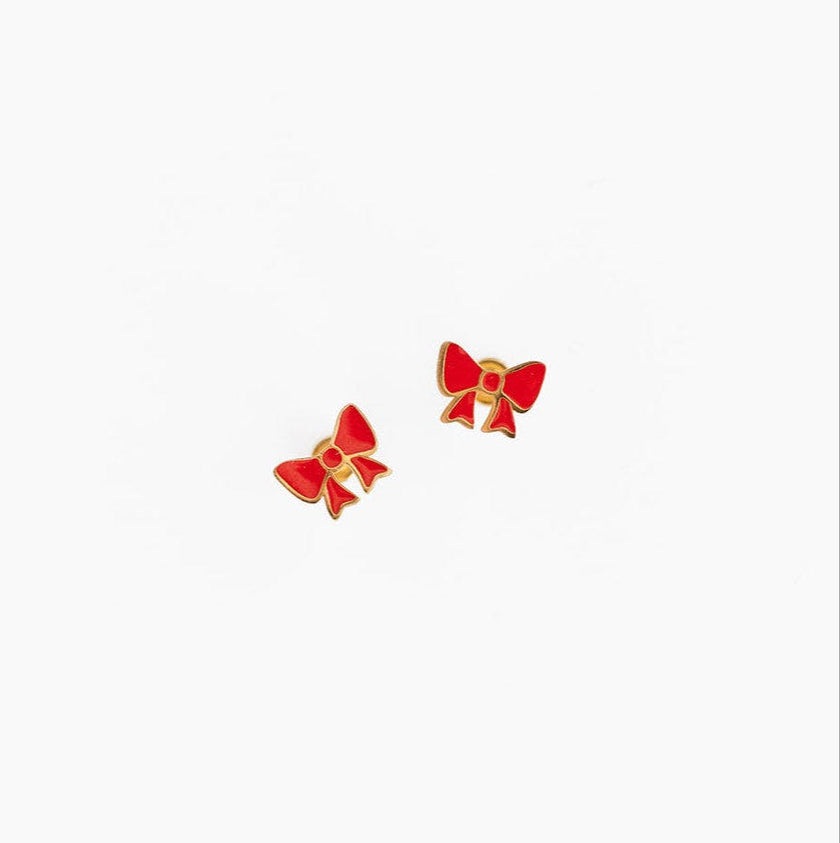 Red Bow Stud Earrings