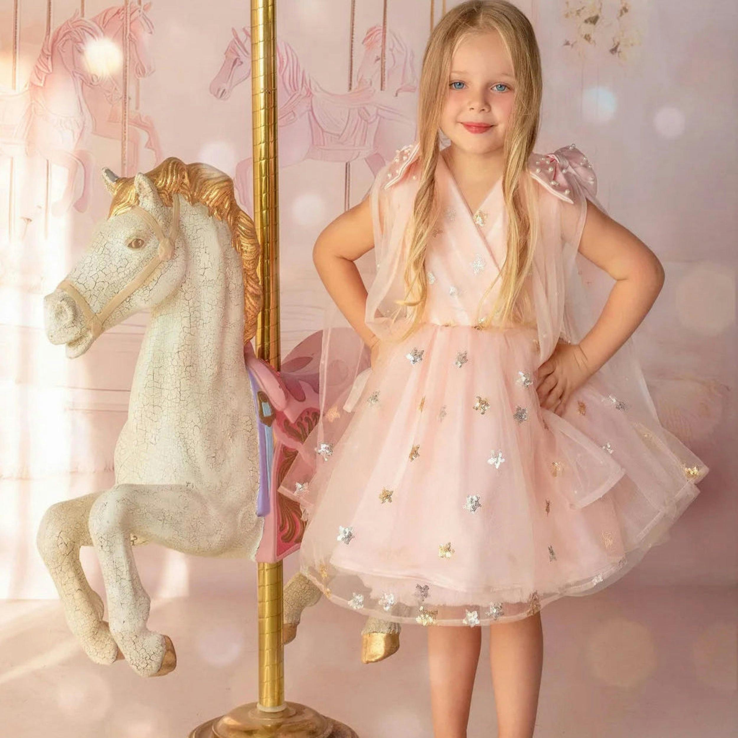 Twinkle Star Blush Pink Sequin Birthday Dress for Girls