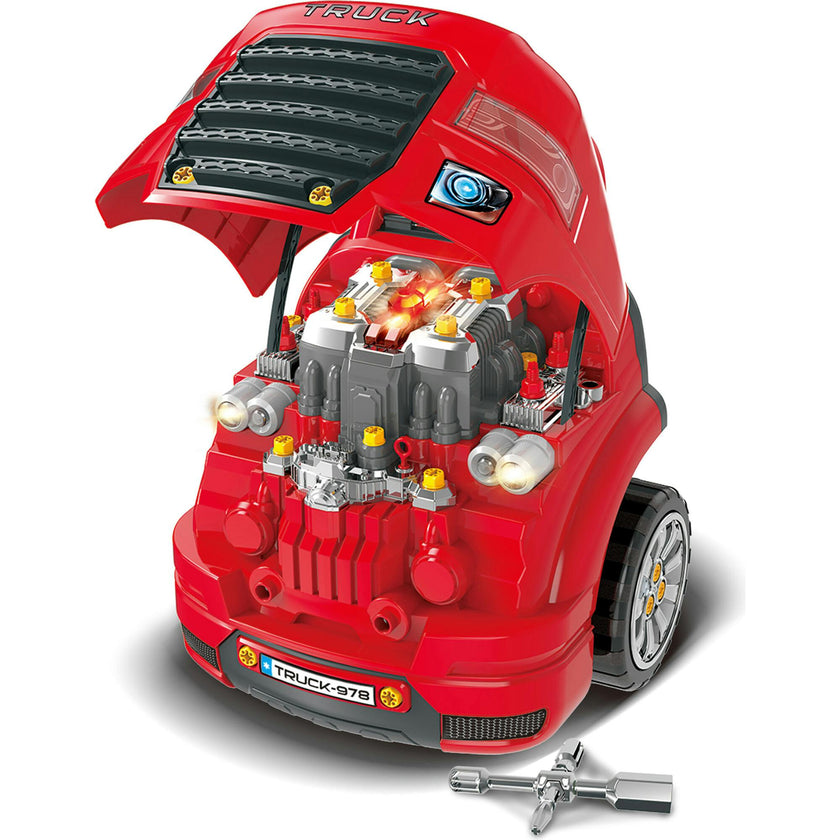 Truck Mechanic Engine Workshop (Red) - Cool Take Apart and Rebuild Engine with Remote Control Car Key