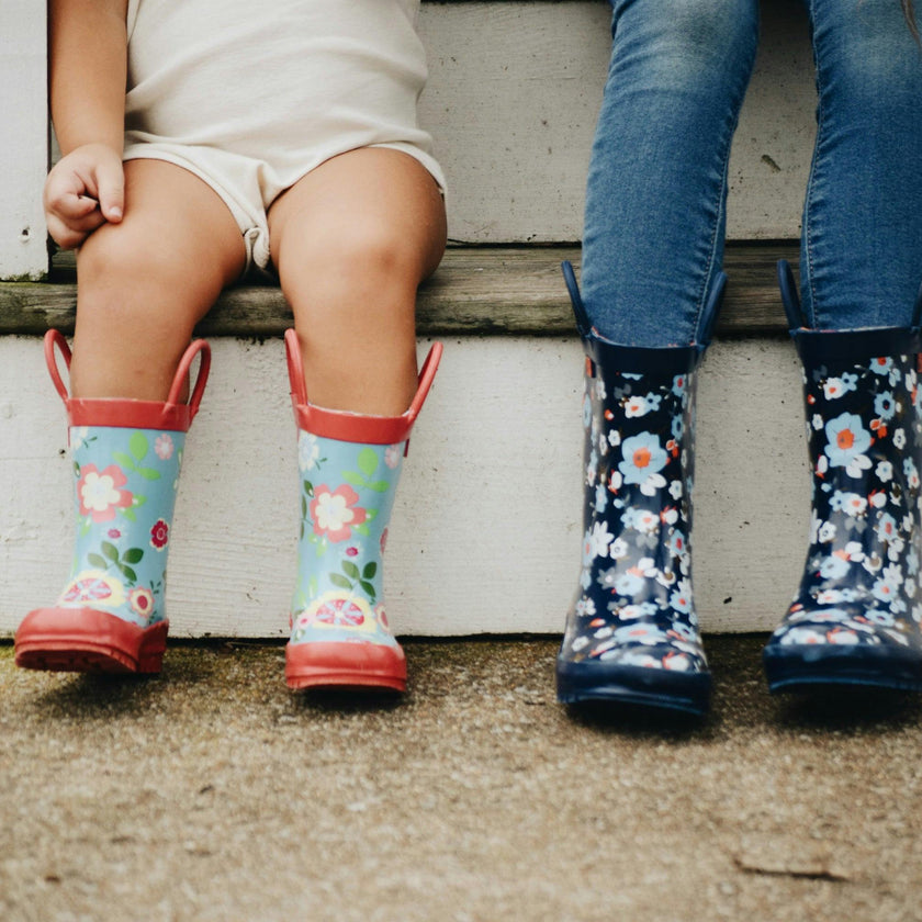 Navy Flower Rain Boot