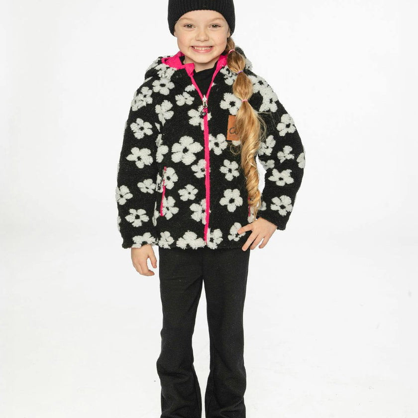 Reversible Mid-Season Jacket Pink And Black Printed Flowers