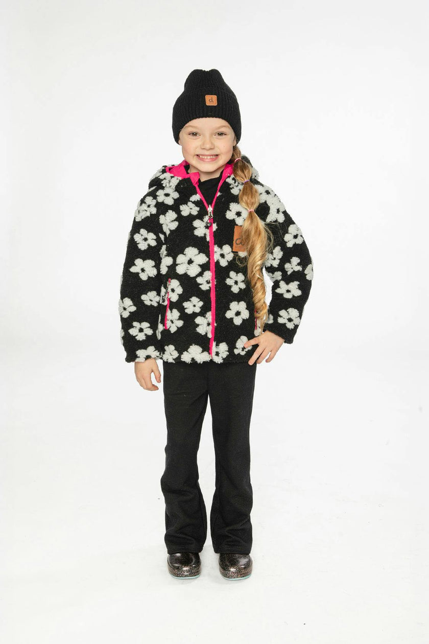 Reversible Mid-Season Jacket Pink And Black Printed Flowers