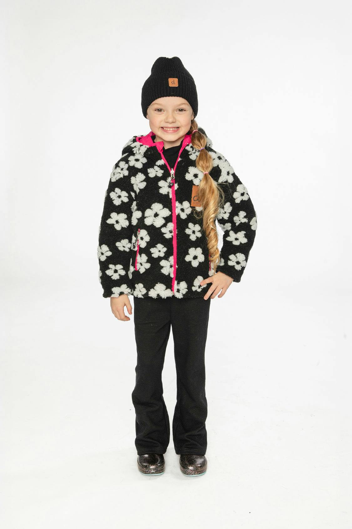 Reversible Mid-Season Jacket Pink And Black Printed Flowers