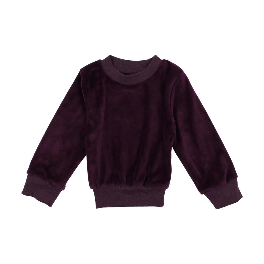 Velour Crew Neck Ribbed Cuff Long Sleeve Shirt