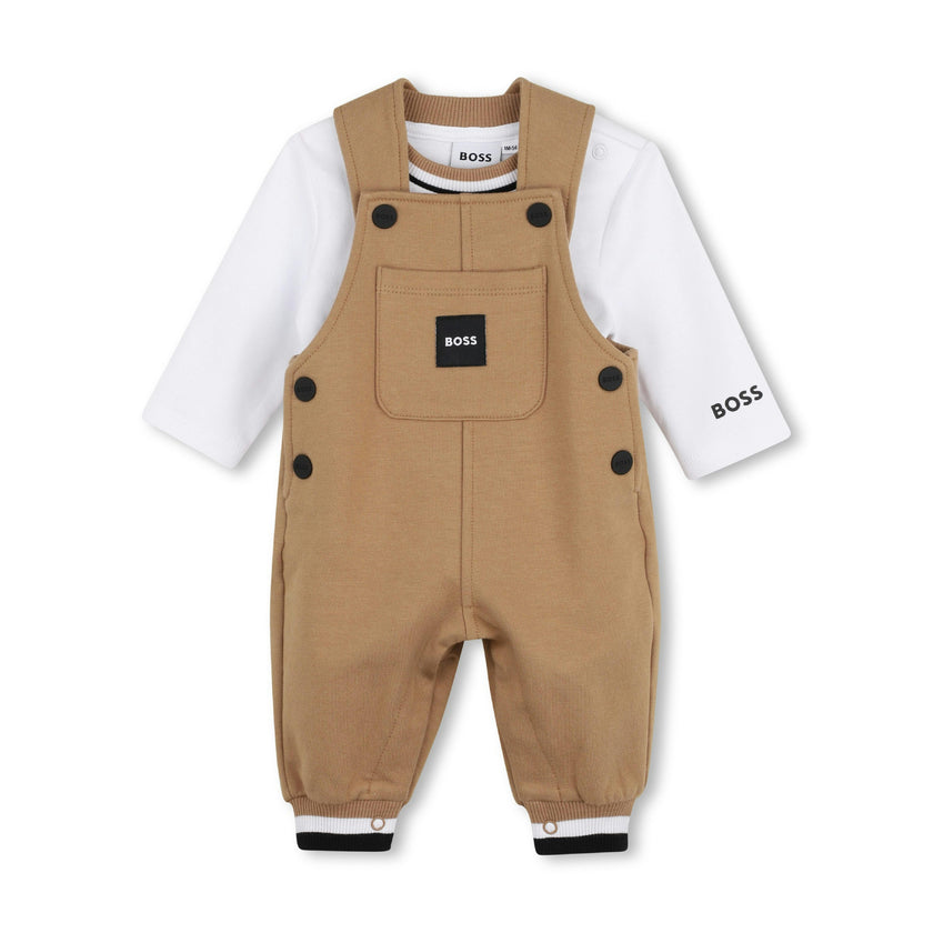 Beige Logo Baby Overall Set