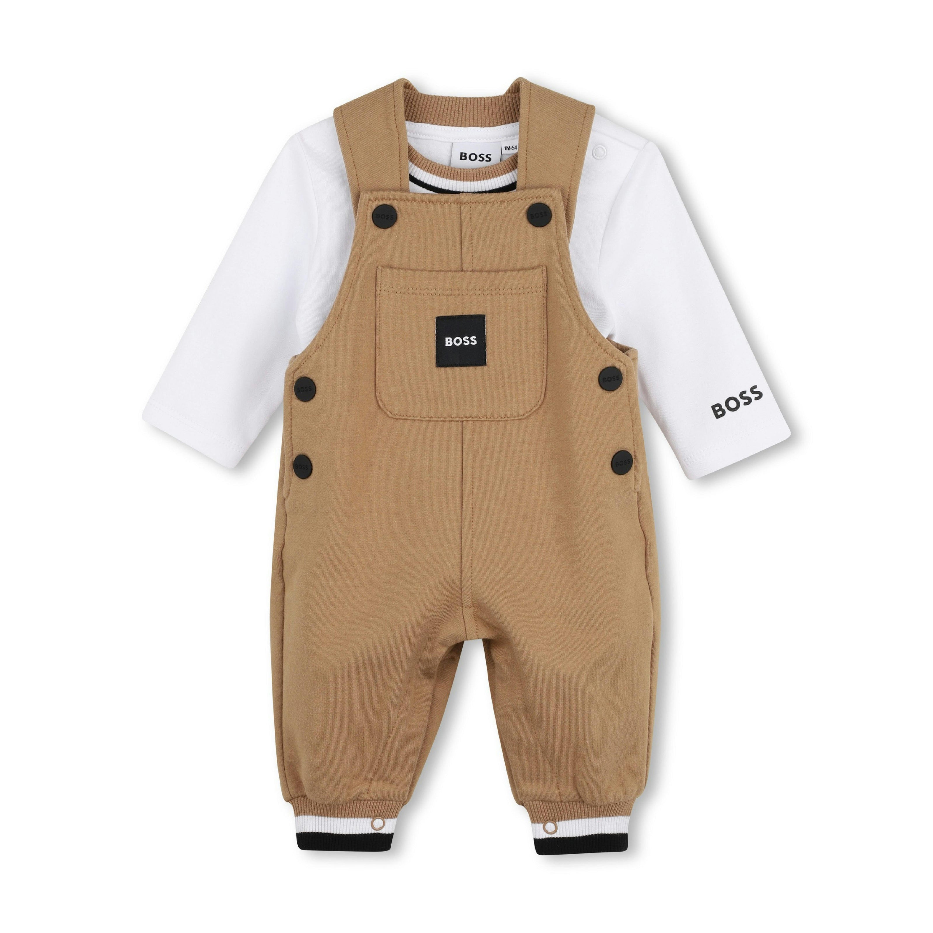 Beige Logo Baby Overall Set