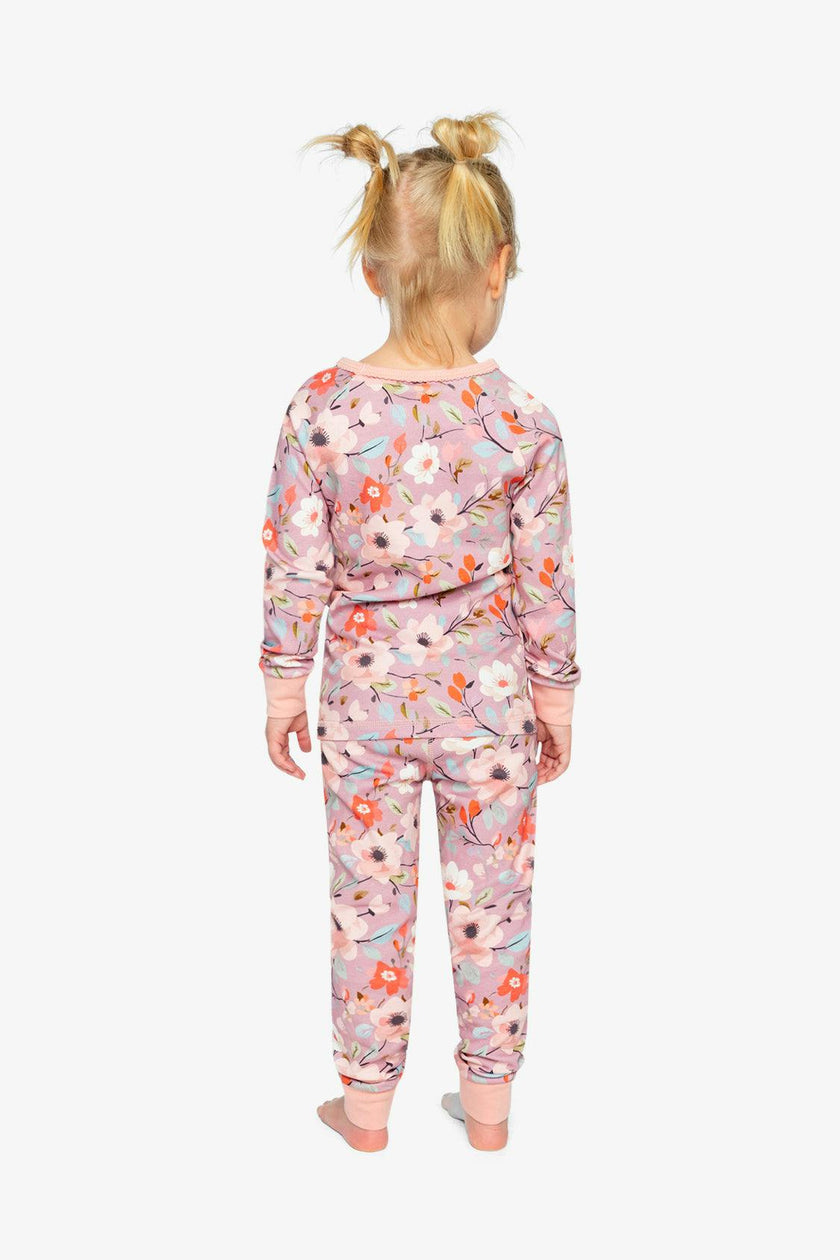 Organic Cotton Two Piece Pajama Set Pink Floral Print