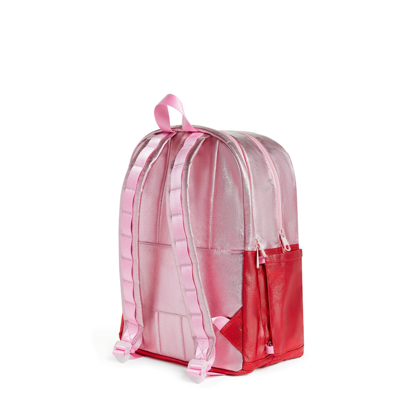 Kane Double Pocket Backpack, Metallic Pink/Red Colorblock