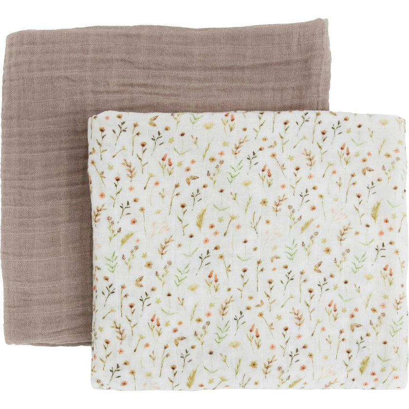 Organic Cotton Muslin Swaddle Blanket 2 Pack - Floral Field