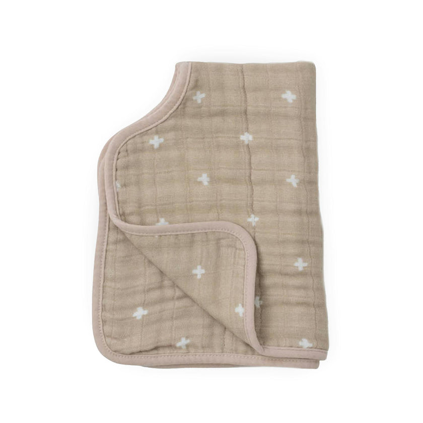 Cotton Muslin Burp Cloth - Taupe Cross