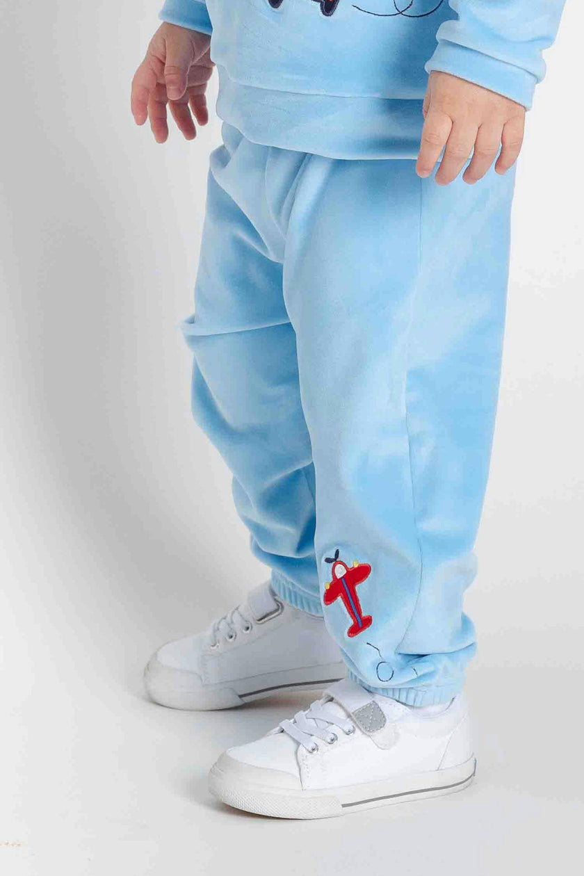 Velour Jogger Pants With Airplane