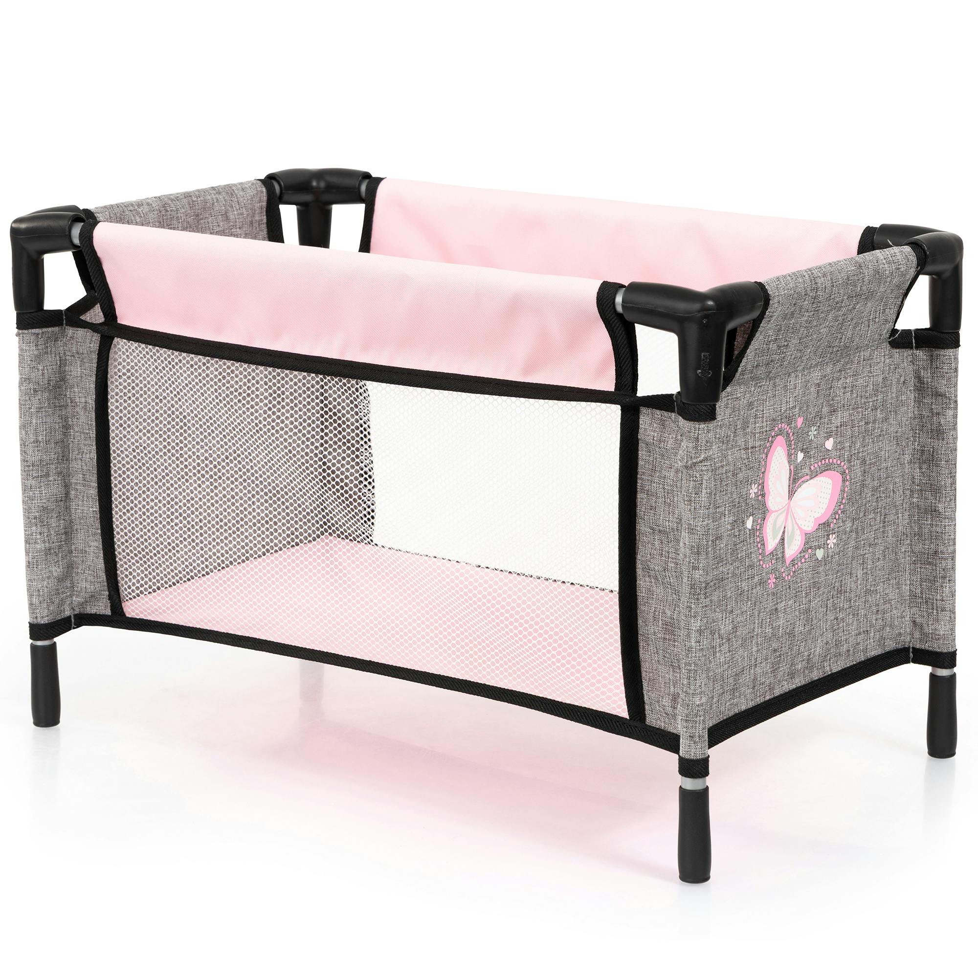 Bayer Design Dolls: 9-In-1 Travel Bed Set - Grey, Pink, Butterfly