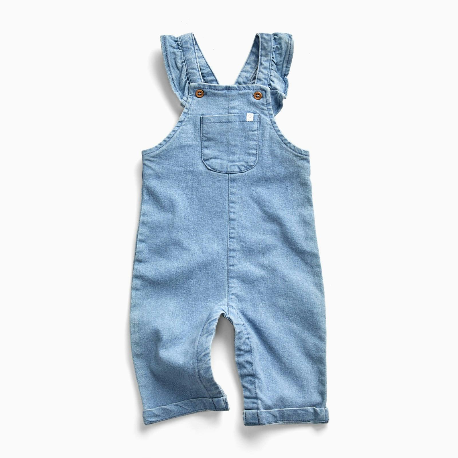 Light Blue Soft Denim Frilled Overalls