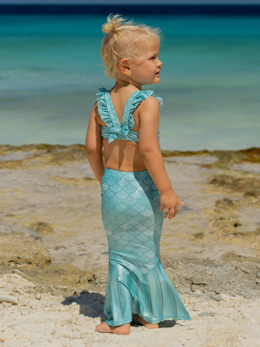 UPF 50+ 3 Piece Mermaid Swim Set w/ Ruffle Shoulder