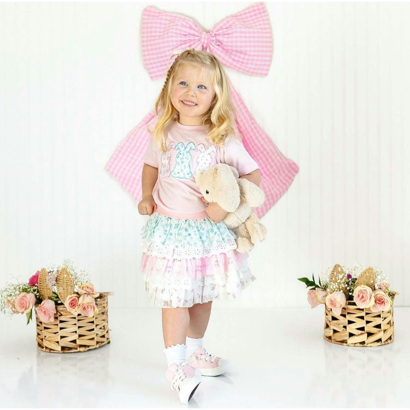 Floral Bunny Patch Easter Short Sleeve T-Shirt - Ballet