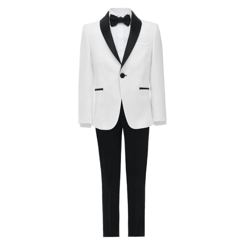 White Suit with Black Shawl Lapel