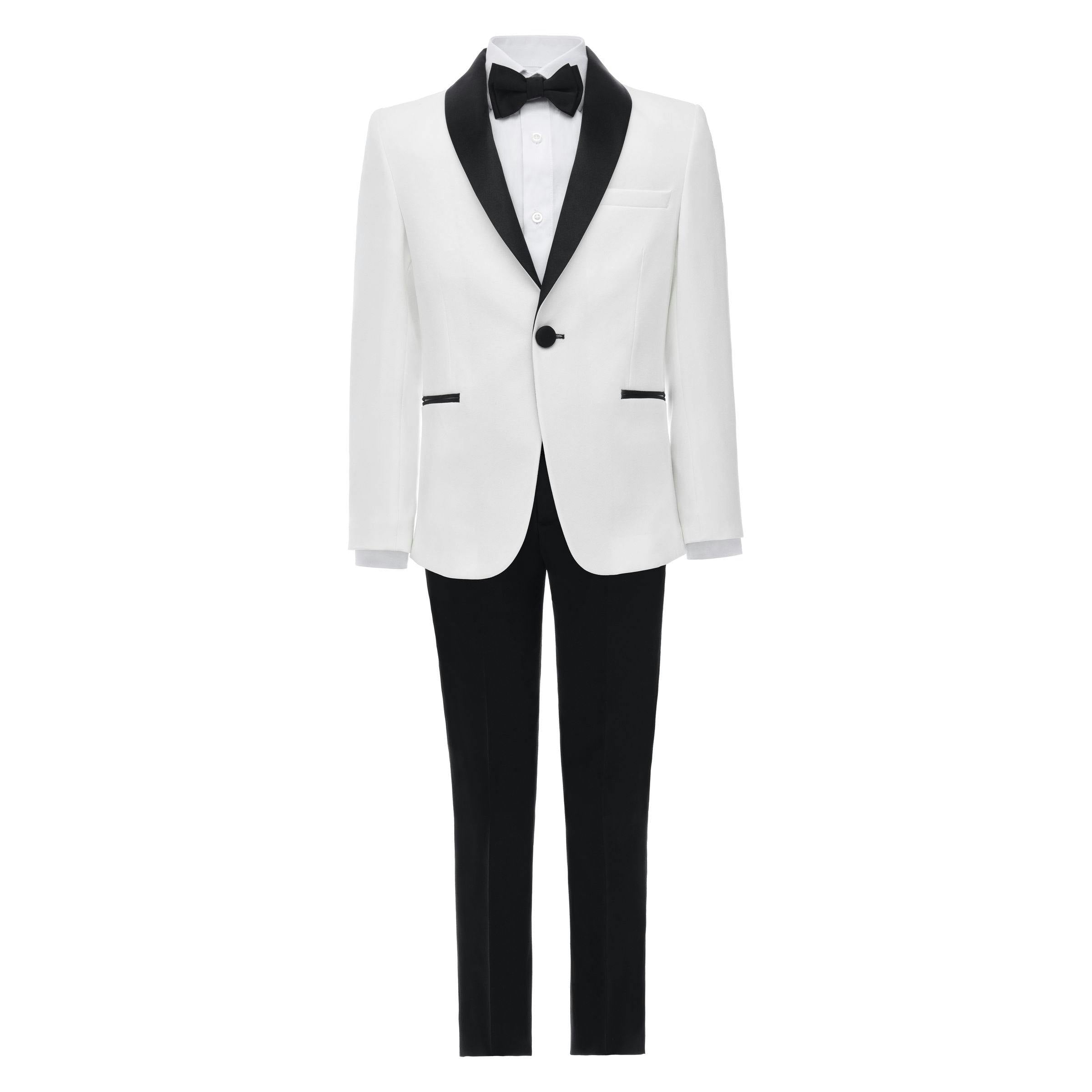 White Suit with Black Shawl Lapel