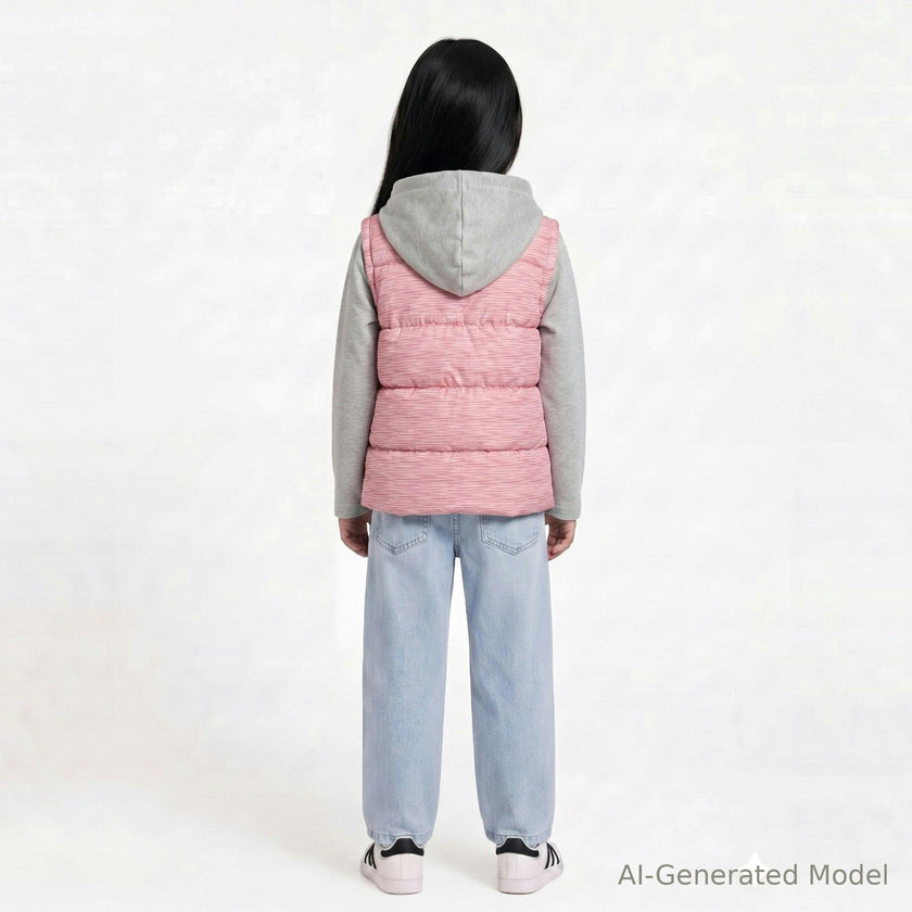 Hooded Puffer Vest Jacket | Pink Heather