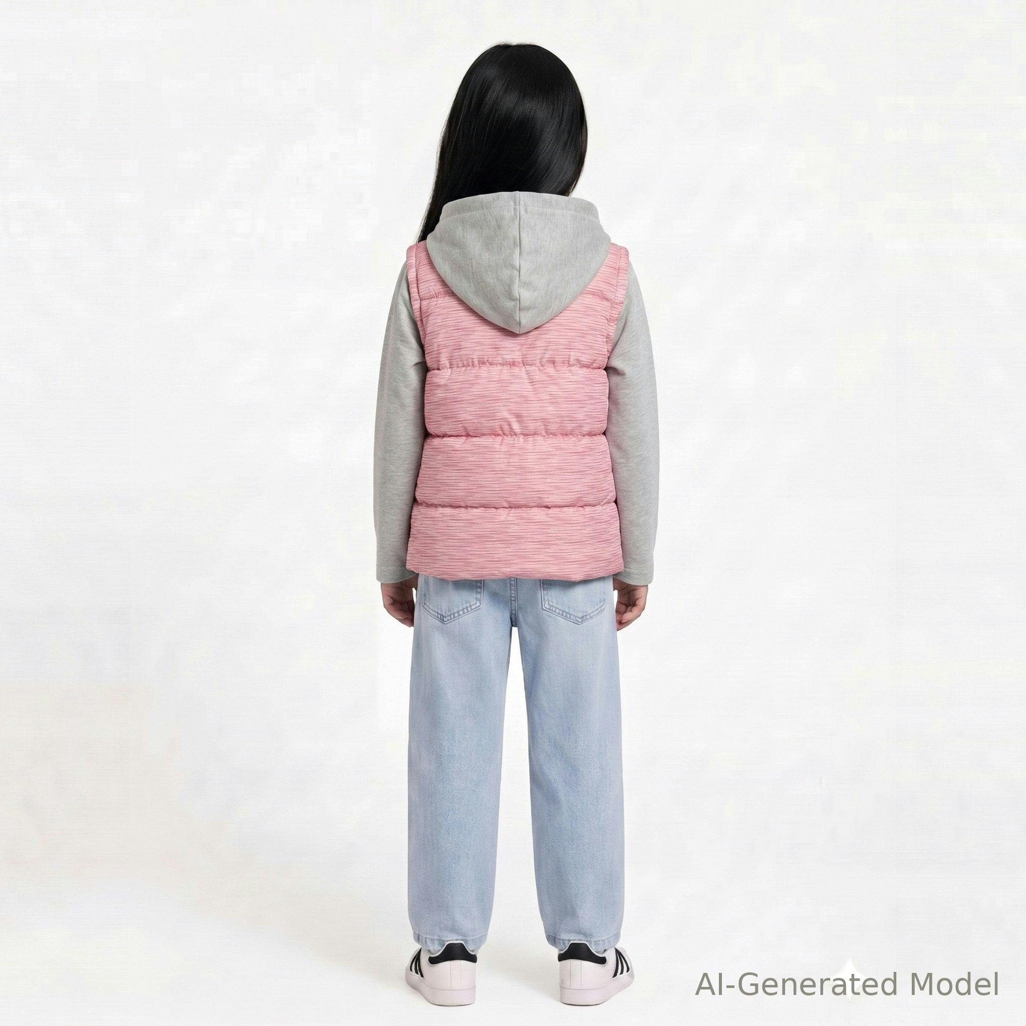 Hooded Puffer Vest Jacket | Pink Heather