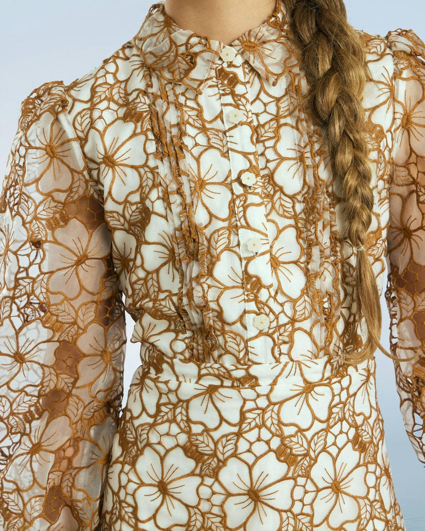 Chelsea Cotton Embroidered Dress, Tan