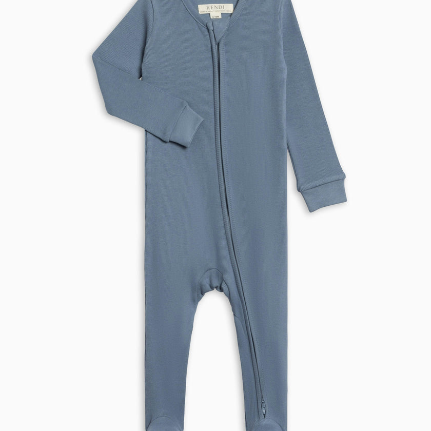 Kit Ribbed Zipper Sleeper - Sea