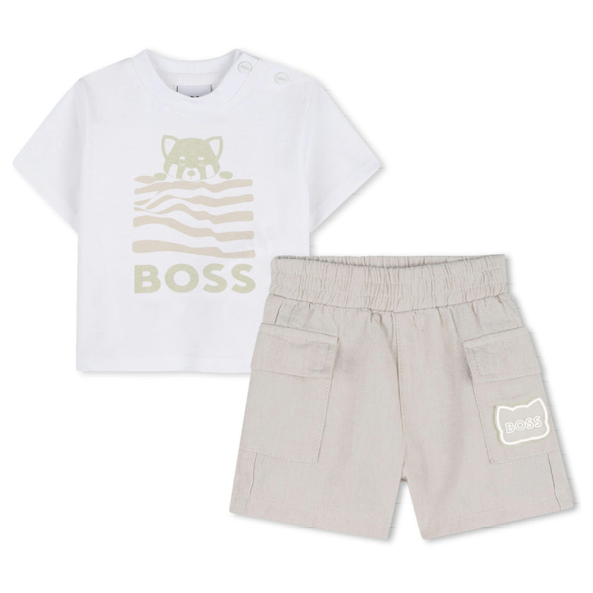 White & Light Beige Graphic Baby Set